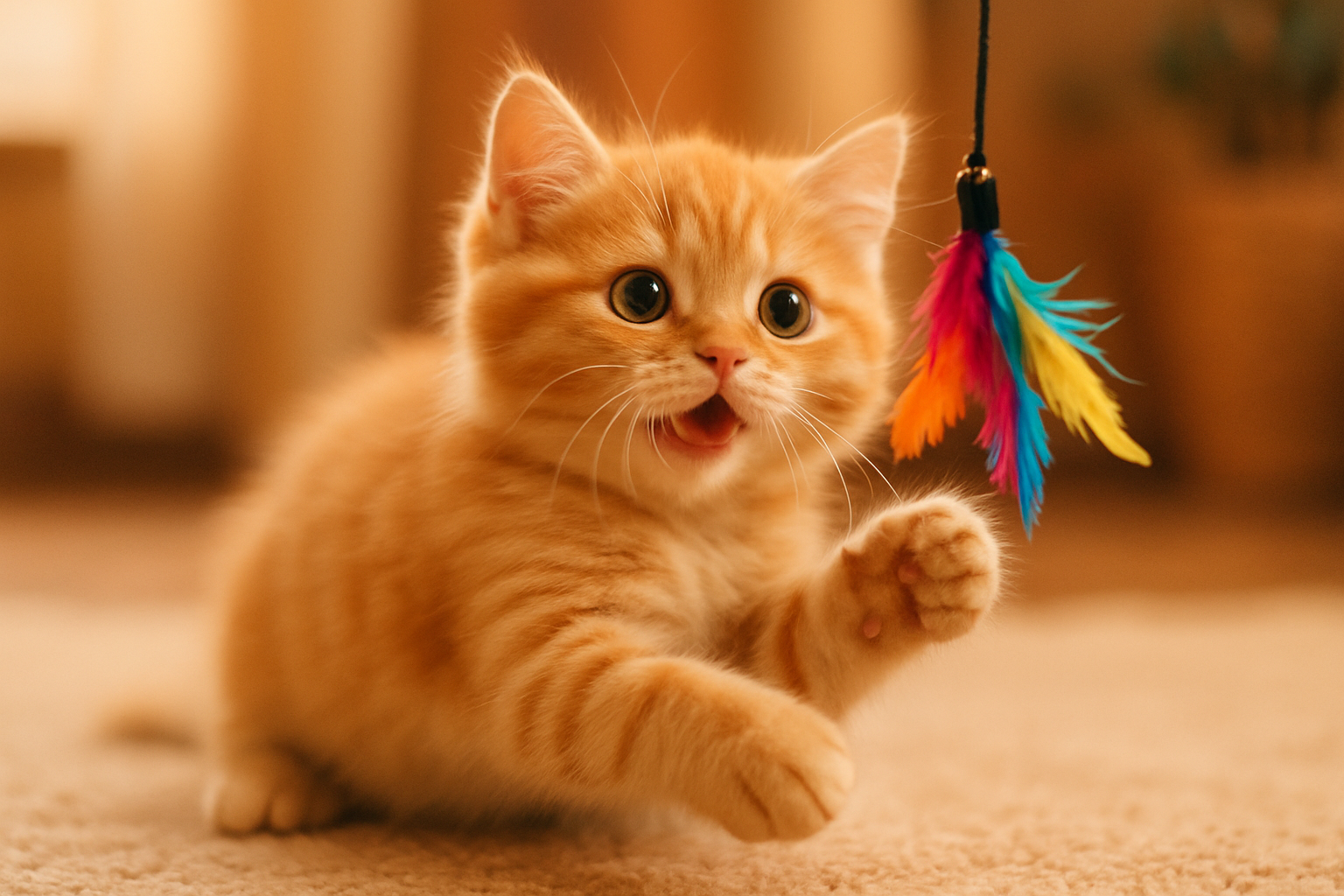 cute and adorable cat playing with toy